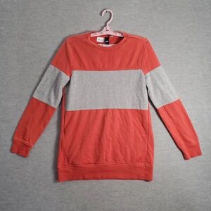 Adidas Women Sweatshirt Medium Red Colorblock Logo Fleece Pullover